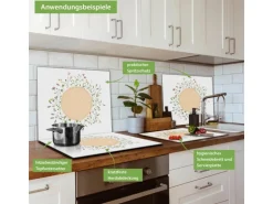 Banjado Herdabdeckplatte Glas 1 Teilig 60x52CM Schneidebrett Herdabdeckung Mit Motiv Hibiskus Kreis