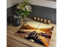 Banjado Herdabdeckplatte Glas 2 Teilig Je 30x52CM Schneidebrett Herdabdeckung Mit Motiv Easy Rider