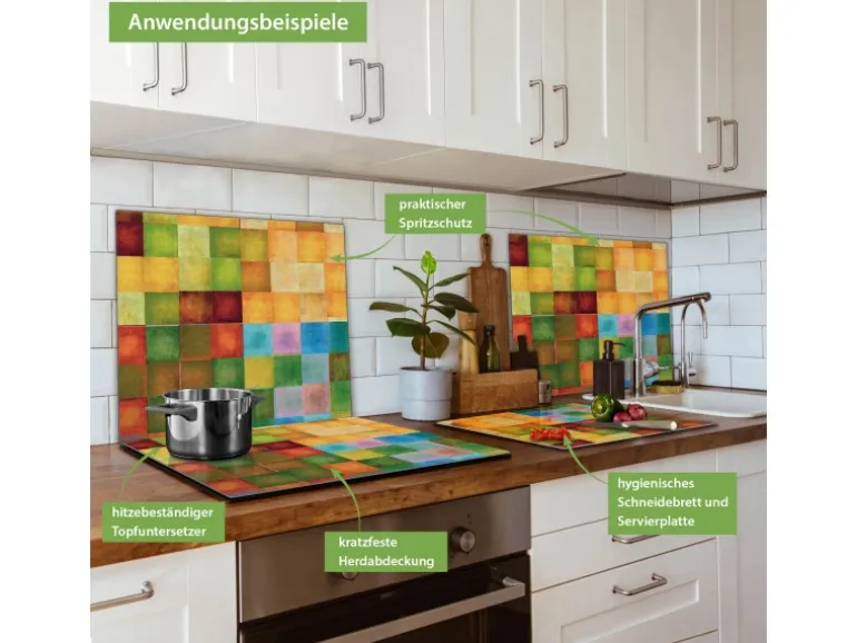 Banjado Herdabdeckplatte Glas 1 Teilig 60x52CM Schneidebrett Herdabdeckung Mit Motiv Farbkasten 2
