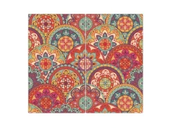 Banjado Herdabdeckplatte Glas 2 Teilig Je 30x52CM Schneidebrett Herdabdeckung Mit Motiv Rosetten