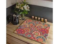 Banjado Herdabdeckplatte Glas 2 Teilig Je 30x52CM Schneidebrett Herdabdeckung Mit Motiv Rosetten