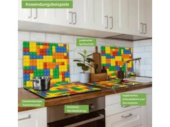 Banjado Herdabdeckplatte Glas 1 Teilig 60x52CM Schneidebrett Herdabdeckung Mit Motiv Bausteine