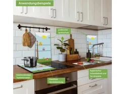 Banjado Herdabdeckplatte Glas 2 Teilig Je 30x52CM Schneidebrett Herdabdeckung Mit Motiv Da Wären Wir