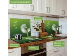 Banjado Herdabdeckplatte Glas 1 Teilig 60x52CM Schneidebrett Herdabdeckung Mit Motiv Pusteblume