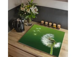 Banjado Herdabdeckplatte Glas 1 Teilig 60x52CM Schneidebrett Herdabdeckung Mit Motiv Pusteblume