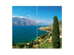 Banjado Herdabdeckplatte Glas 2 Teilig Je 30x52CM Schneidebrett Herdabdeckung Mit Motiv Gardasee