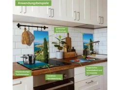 Banjado Herdabdeckplatte Glas 2 Teilig Je 30x52CM Schneidebrett Herdabdeckung Mit Motiv Gardasee