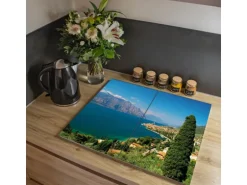 Banjado Herdabdeckplatte Glas 2 Teilig Je 30x52CM Schneidebrett Herdabdeckung Mit Motiv Gardasee