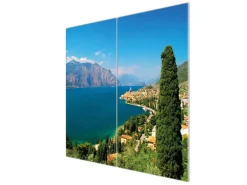 Banjado Herdabdeckplatte Glas 2 Teilig Je 30x52CM Schneidebrett Herdabdeckung Mit Motiv Gardasee