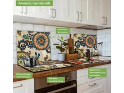 Banjado Herdabdeckplatte Glas 1 Teilig 60x52CM Schneidebrett Herdabdeckung Mit Motiv Modernes Mandala