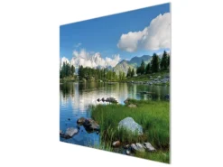 Banjado Herdabdeckplatte Glas 1 Teilig 60x52CM Schneidebrett Herdabdeckung Mit Motiv Gebirgssee