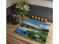 Banjado Herdabdeckplatte Glas 1 Teilig 60x52CM Schneidebrett Herdabdeckung Mit Motiv Gebirgssee