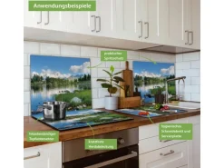 Banjado Herdabdeckplatte Glas 1 Teilig 60x52CM Schneidebrett Herdabdeckung Mit Motiv Gebirgssee