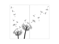 Banjado Herdabdeckplatte Glas 2 Teilig Je 30x52CM Schneidebrett Herdabdeckung Mit Motiv Pusteblume 2