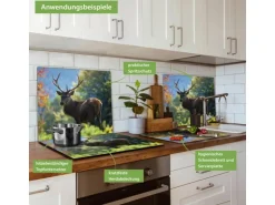 Banjado Herdabdeckplatte Glas 1 Teilig 60x52CM Schneidebrett Herdabdeckung Mit Motiv Hirsch