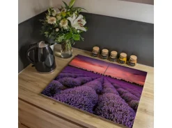 Banjado Herdabdeckplatte Glas 2 Teilig Je 30x52CM Schneidebrett Herdabdeckung Mit Motiv Lavendelfeld