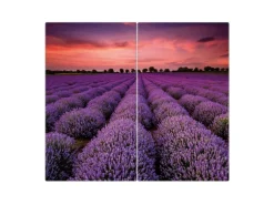 Banjado Herdabdeckplatte Glas 2 Teilig Je 30x52CM Schneidebrett Herdabdeckung Mit Motiv Lavendelfeld