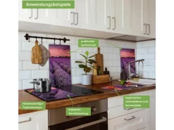 Banjado Herdabdeckplatte Glas 2 Teilig Je 30x52CM Schneidebrett Herdabdeckung Mit Motiv Lavendelfeld