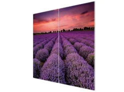 Banjado Herdabdeckplatte Glas 2 Teilig Je 30x52CM Schneidebrett Herdabdeckung Mit Motiv Lavendelfeld