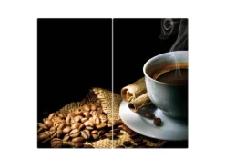Banjado Herdabdeckplatte Glas 2 Teilig Je 30x52CM Schneidebrett Herdabdeckung Mit Motiv Hot Coffee