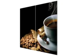 Banjado Herdabdeckplatte Glas 2 Teilig Je 30x52CM Schneidebrett Herdabdeckung Mit Motiv Hot Coffee