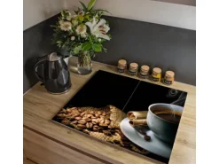 Banjado Herdabdeckplatte Glas 2 Teilig Je 30x52CM Schneidebrett Herdabdeckung Mit Motiv Hot Coffee