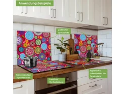 Banjado Herdabdeckplatte Glas 1 Teilig 60x52CM Schneidebrett Herdabdeckung Mit Motiv Retro Kreise