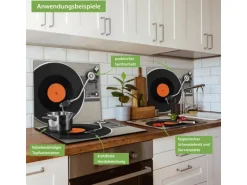 Banjado Herdabdeckplatte Glas 1 Teilig 60x52CM Schneidebrett Herdabdeckung Mit Motiv Plattenspieler