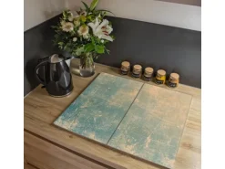 Banjado Herdabdeckplatte Glas 2 Teilig Je 30x52CM Schneidebrett Herdabdeckung Mit Motiv Patina Grün