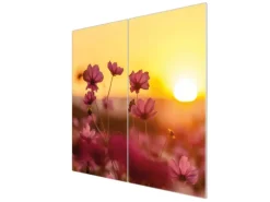 Banjado Herdabdeckplatte Glas 2 Teilig Je 30x52CM Schneidebrett Herdabdeckung Mit Motiv Cosmea Feld