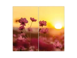 Banjado Herdabdeckplatte Glas 2 Teilig Je 30x52CM Schneidebrett Herdabdeckung Mit Motiv Cosmea Feld