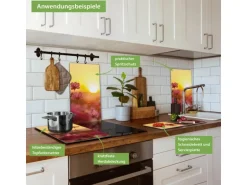 Banjado Herdabdeckplatte Glas 2 Teilig Je 30x52CM Schneidebrett Herdabdeckung Mit Motiv Cosmea Feld