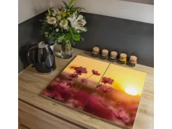 Banjado Herdabdeckplatte Glas 2 Teilig Je 30x52CM Schneidebrett Herdabdeckung Mit Motiv Cosmea Feld