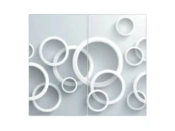 Banjado Herdabdeckplatte Glas 2 Teilig Je 30x52CM Schneidebrett Herdabdeckung Mit Motiv Weiße Ringe