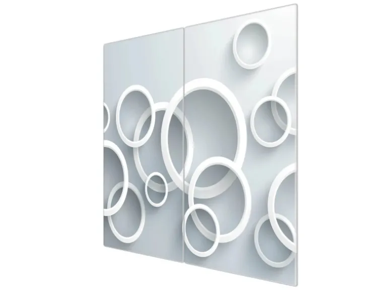 Banjado Herdabdeckplatte Glas 2 Teilig Je 30x52CM Schneidebrett Herdabdeckung Mit Motiv Weiße Ringe