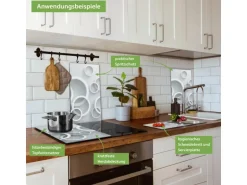 Banjado Herdabdeckplatte Glas 2 Teilig Je 30x52CM Schneidebrett Herdabdeckung Mit Motiv Weiße Ringe