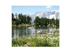 Banjado Herdabdeckplatte Glas 1 Teilig 60x52CM Schneidebrett Herdabdeckung Mit Motiv Bergidylle