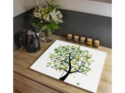 Banjado Herdabdeckplatte Glas 2 Teilig Je 30x52CM Schneidebrett Herdabdeckung Mit Motiv Laubzauberbaum