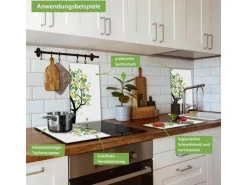 Banjado Herdabdeckplatte Glas 2 Teilig Je 30x52CM Schneidebrett Herdabdeckung Mit Motiv Laubzauberbaum