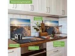 Banjado Herdabdeckplatte Glas 1 Teilig 60x52CM Schneidebrett Herdabdeckung Mit Motiv Nordseestrand