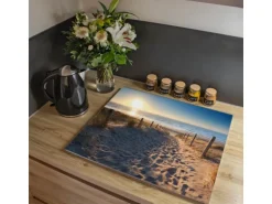 Banjado Herdabdeckplatte Glas 1 Teilig 60x52CM Schneidebrett Herdabdeckung Mit Motiv Nordseestrand