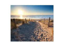 Banjado Herdabdeckplatte Glas 1 Teilig 60x52CM Schneidebrett Herdabdeckung Mit Motiv Nordseestrand