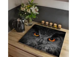 Banjado Herdabdeckplatte Glas 2 Teilig Je 30x52CM Schneidebrett Herdabdeckung Mit Motiv Uhu