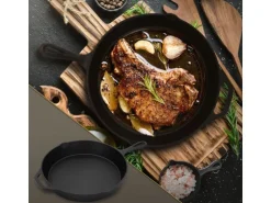 Bbq#Boss Bratpfanne Gusseisen 31cm Gusseisenpfanne mit Doppelgriff und Ausgießer