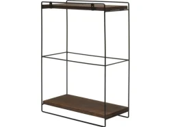 BERLINLODGE Wandregal HxBxT 50x35x17cm Massiv-Holz Metall Industrial 2 Regalböden Dunkelbraun Hängeregal Regal Küchenregal