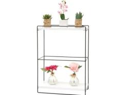 BERLINLODGE Wandregal HxBxT 50x35x17cm Massiv-Holz Metall Industrial 2 Regalböden Weiß Hängeregal Regal Küchenregal