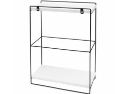 BERLINLODGE Wandregal HxBxT 50x35x17cm Massiv-Holz Metall Industrial 2 Regalböden Weiß Hängeregal Regal Küchenregal