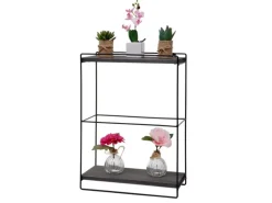 BERLINLODGE Wandregal HxBxT 50x35x17cm Massiv-Holz Metall Industrial 2 Regalböden Dunkelgrau Hängeregal Regal Küchenregal