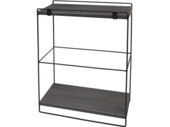 BERLINLODGE Wandregal HxBxT 50x35x17cm Massiv-Holz Metall Industrial 2 Regalböden Dunkelgrau Hängeregal Regal Küchenregal