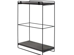 BERLINLODGE Wandregal HxBxT 50x35x17cm Massiv-Holz Metall Industrial 2 Regalböden Dunkelgrau Hängeregal Regal Küchenregal